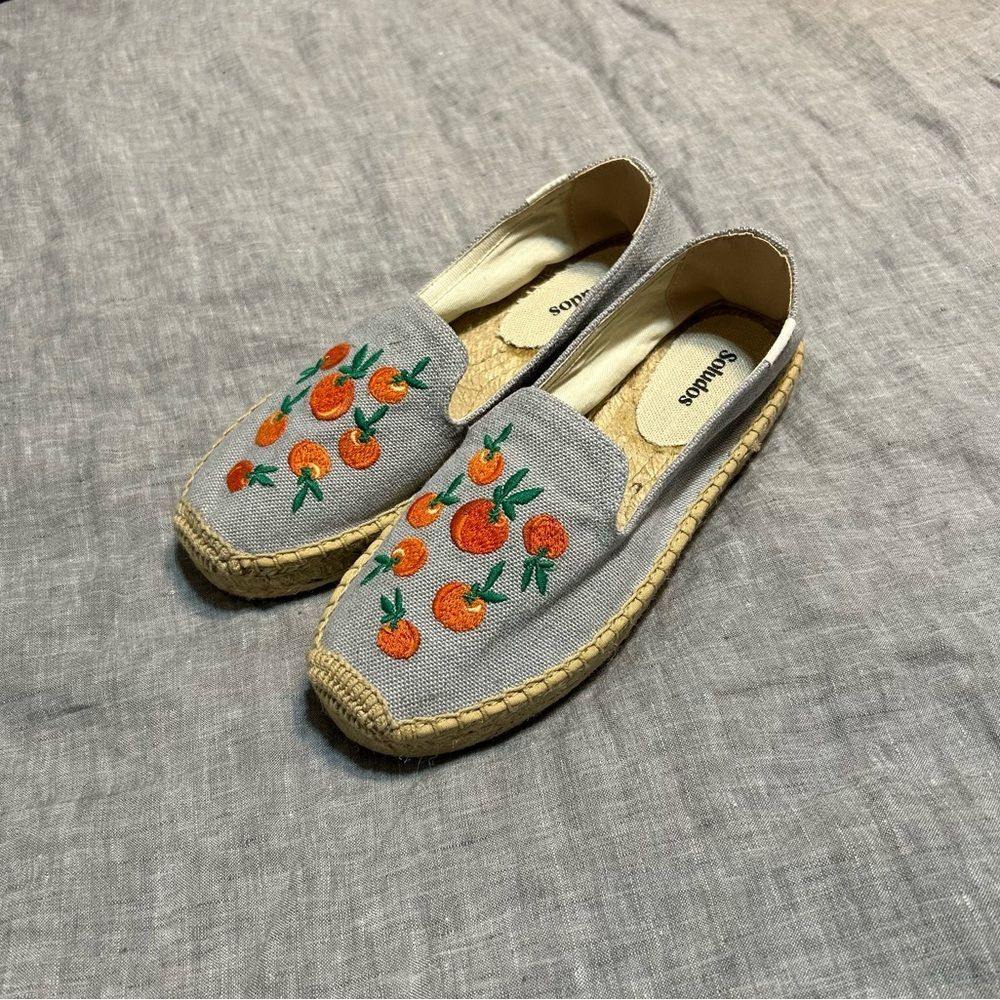 Soludos The Smoking Mule Espadrille Oranges Fruit Dolphin Blue Size 7